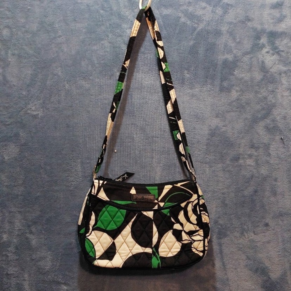 Vera Bradley Imperial Rose Little Crossbody Purse Quilted Cotton Bag Black Green